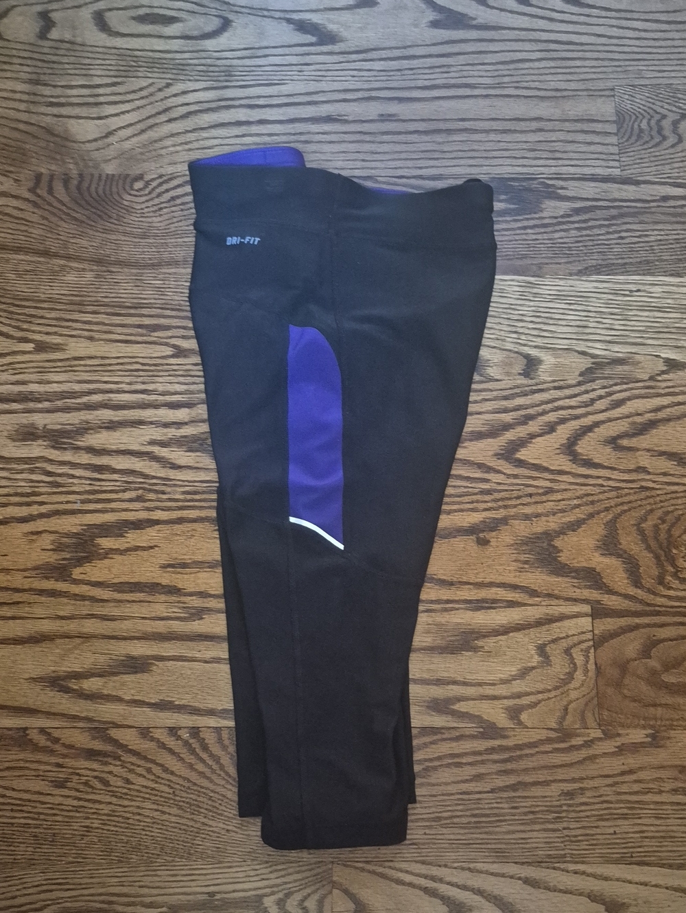 Nike Black Capri Leggings with Purple Side Panels